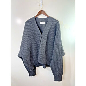 TUG Womens Wool Chunky Knit Ribbed Cardigan Sz OS Gray Oversized Minimal Capsule